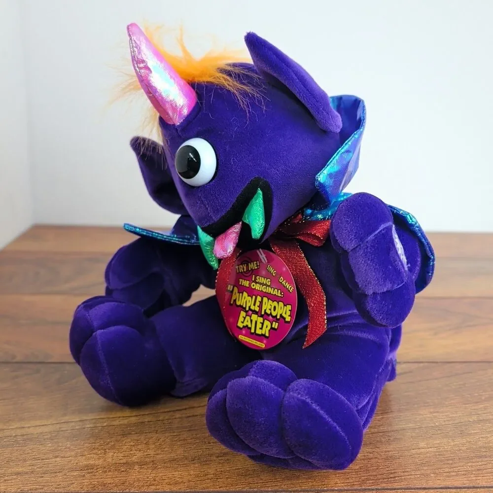 Vtg One-Eyed Purple People Eater Plush Toy Sings And Shakes Tested Works w/Tag